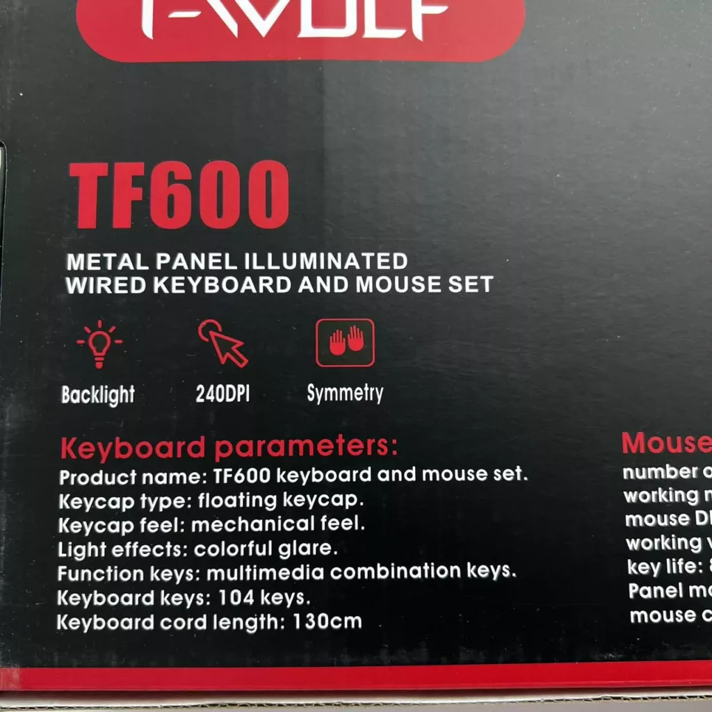 کیبورد و ماوس گیمینگ تی ولف مدل TF_600