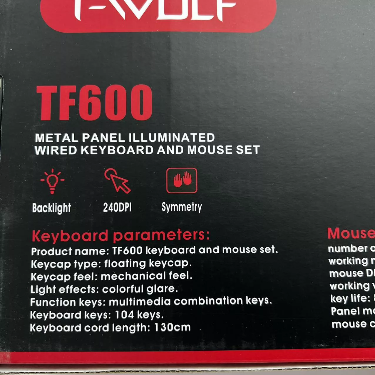 کیبورد و ماوس گیمینگ تی ولف مدل TF_600