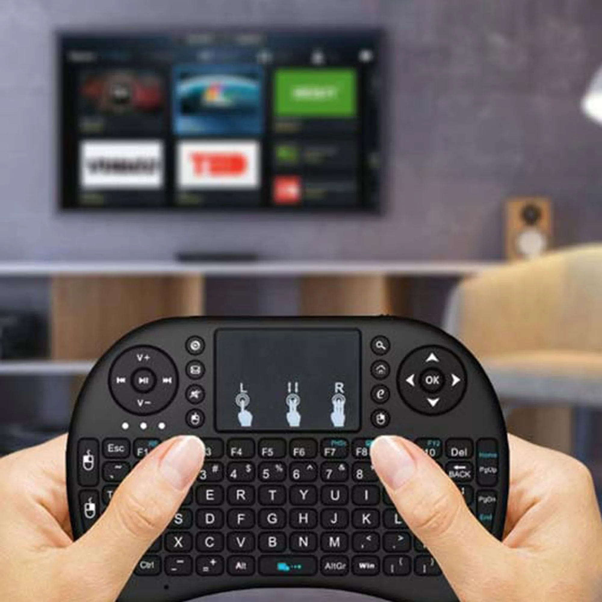 مینی کیبورد بی سیم مدل i8 Backlit، دارای تاچ پد، دارای نورپردازی تک رنگ