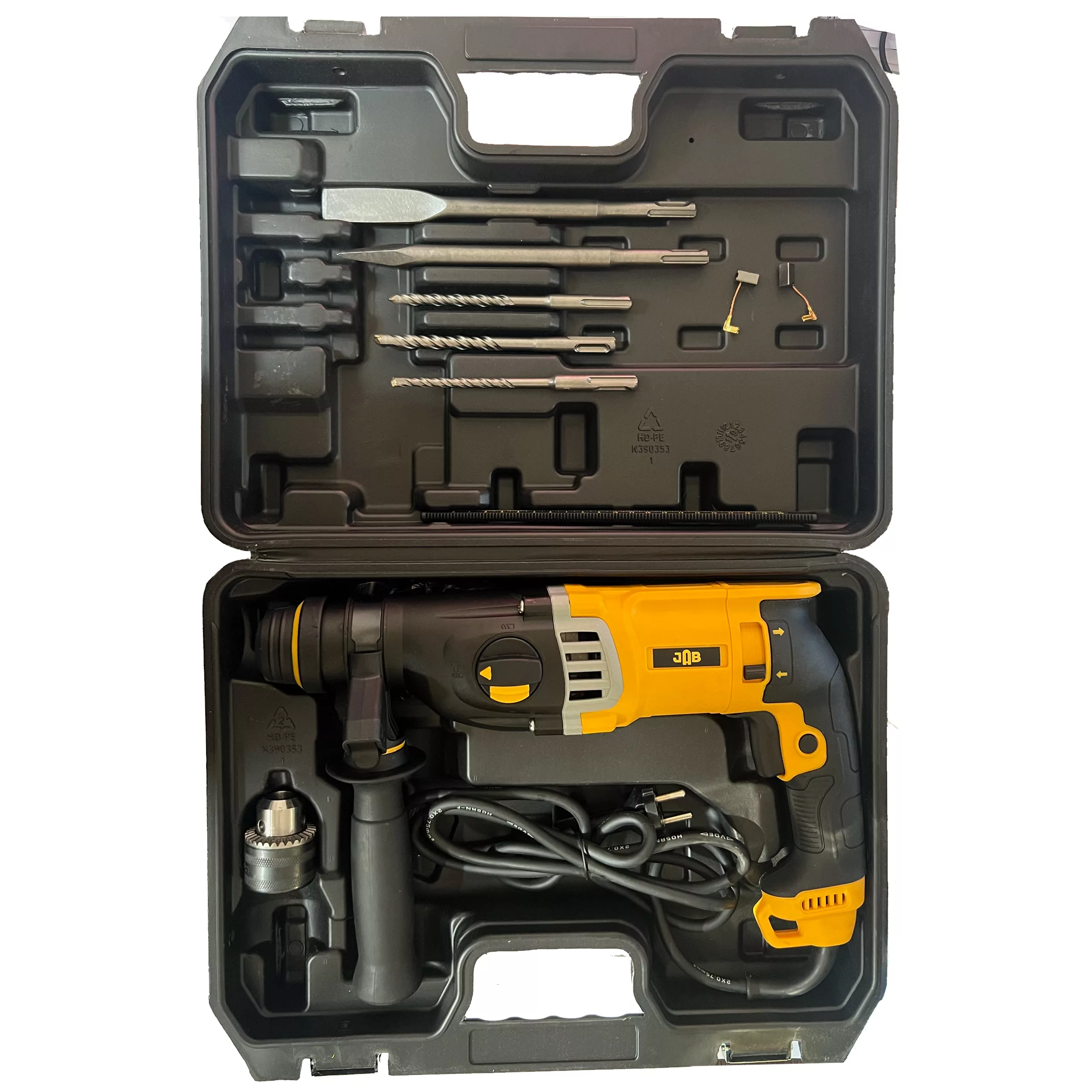 مجموعه 12 عددی دریل بتن کن سه نظام چهارشیار 4500 وات جاب مدل JB-2570 SDS plus