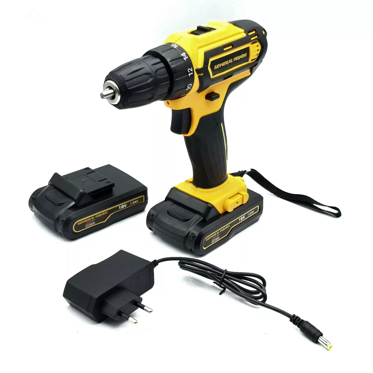 مجموعه 28 عددی دریل پیچ گوشتی شارژی سه نظام 10 میلیمتری 18 ولت جنرال پاور مدل 18V