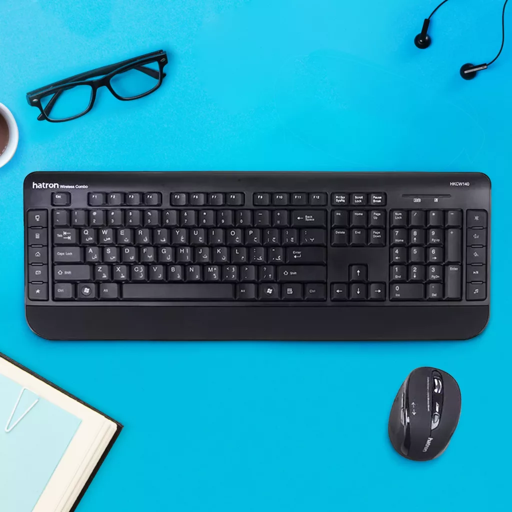 کیبورد و ماوس بی سیم هترون مدل HKCW140، سوییچ ممبران، Full-Size