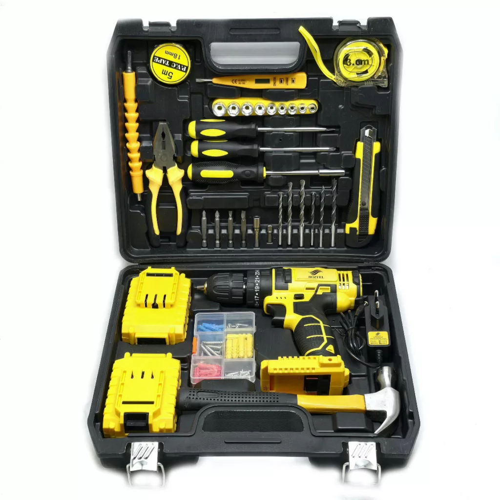 مجموعه 100 عددی دریل پیچ گوشتی شارژی چکشی بوزیل مدل BOZ-04-100PCS