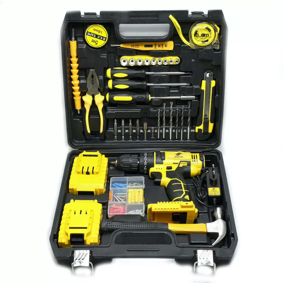 مجموعه 100 عددی دریل پیچ گوشتی شارژی چکشی بوزیل مدل BOZ-04-100PCS