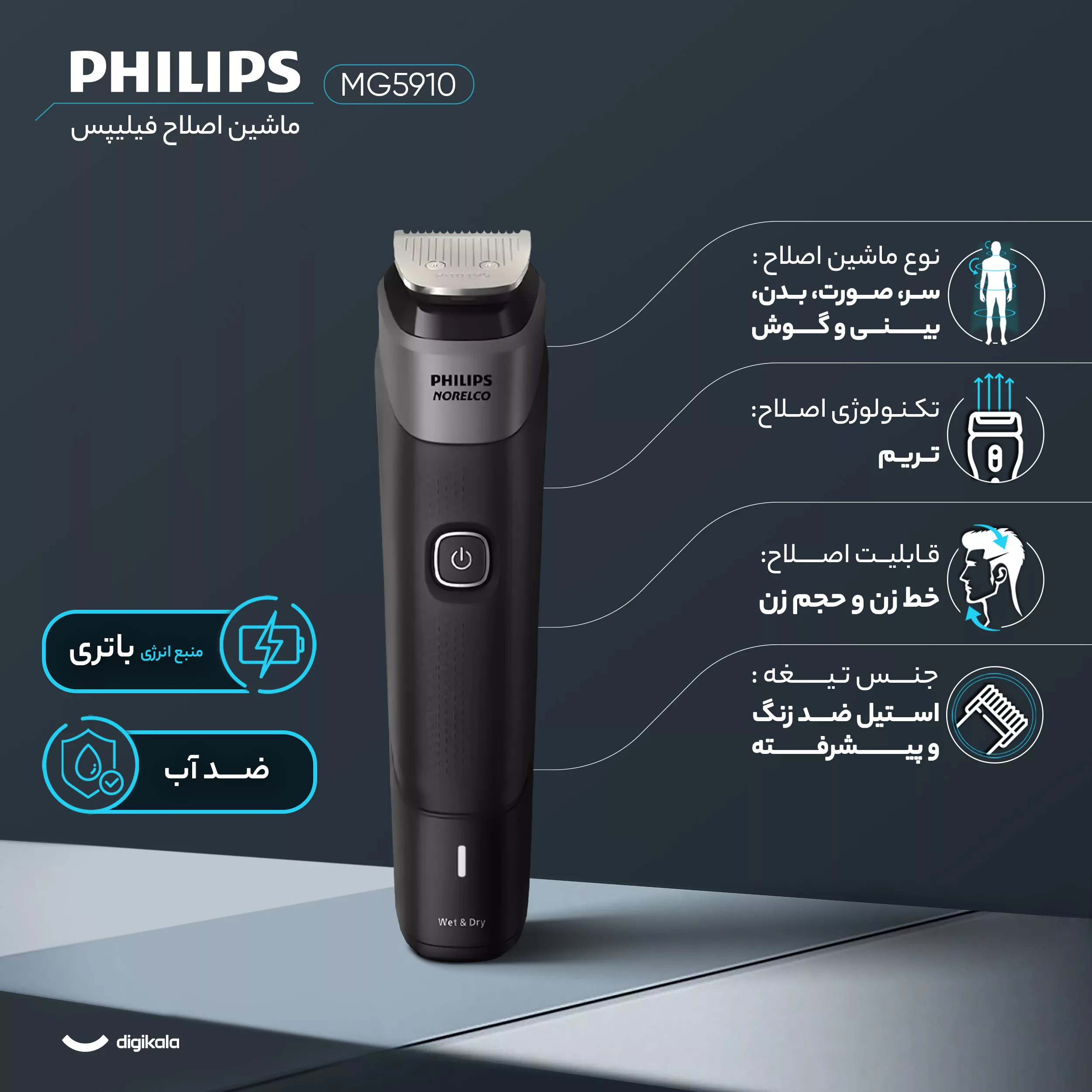 ست ماشین اصلاح موی صورت و بدن فیلیپس مدل MG5910