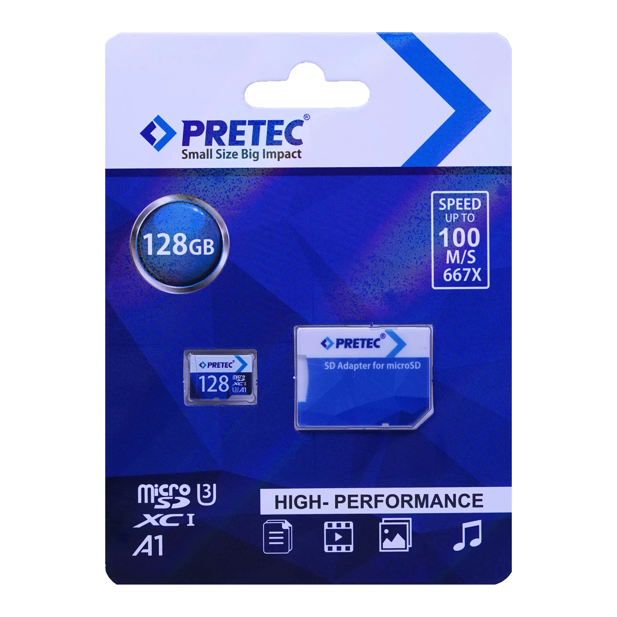 کارت حافظه microSDXC پریتک مدل small کلاس 10 استاندارد UHS-I U3 سرعت 100MBps ظرفیت 128 گیگابایت به همراه آداپتور کارت حافظه microSDXC پریتک مدل small کلاس 10 استاندارد UHS-I U3 سرعت 100MBps ظرفیت 128 گیگابایت به همراه آداپتور