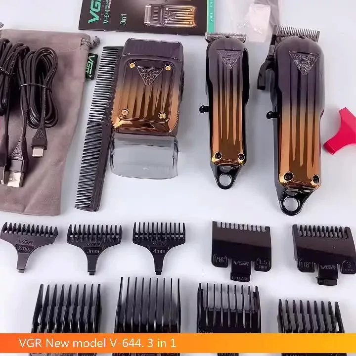 ماشین اصلاح موی سر و صورت شارژی وی جی ار مدل V-644 مجموعه سه عددی