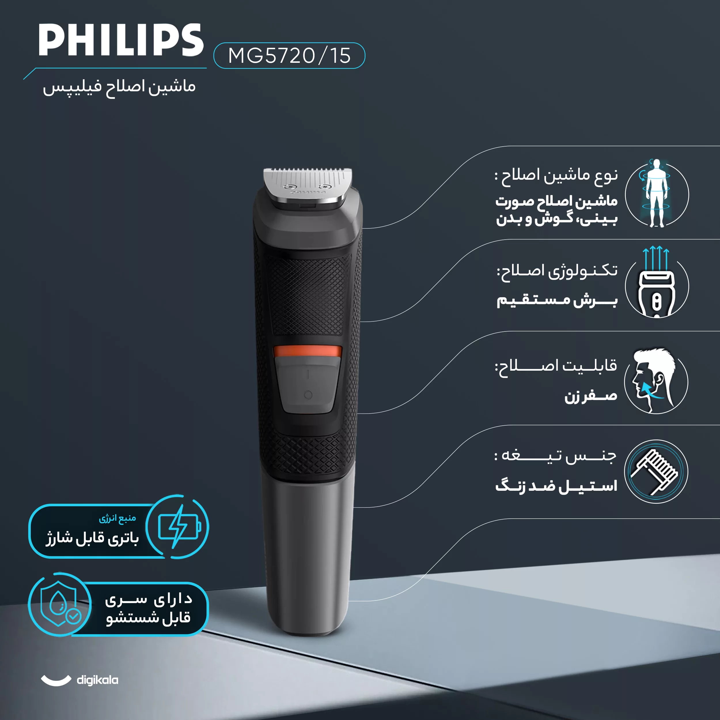 ست ماشین اصلاح موی سر و صورت فیلیپس مدل MG5720/15