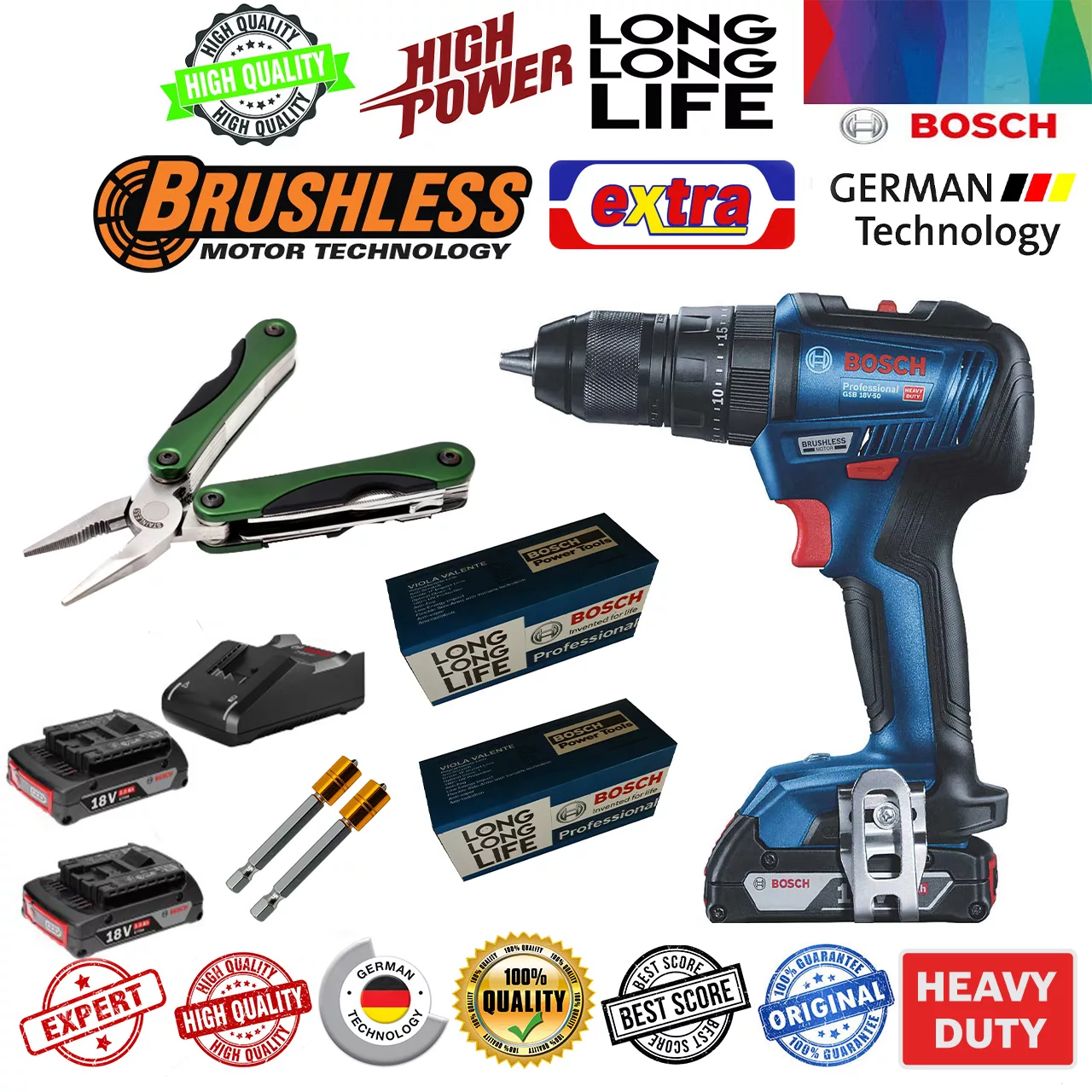 دریل پیچ گوشتی ضربه ای بوش مدل بدون ذغال کد GSB18V-50