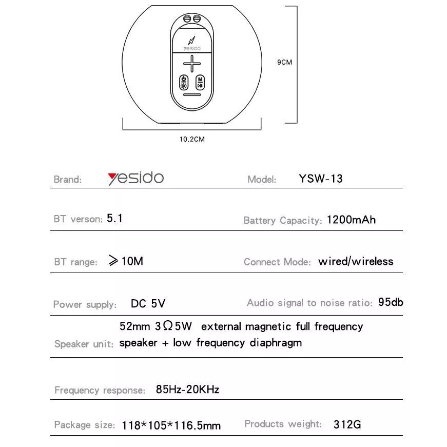 اسپیکر بلوتوثی قابل حمل یسیدو مدل YSW13