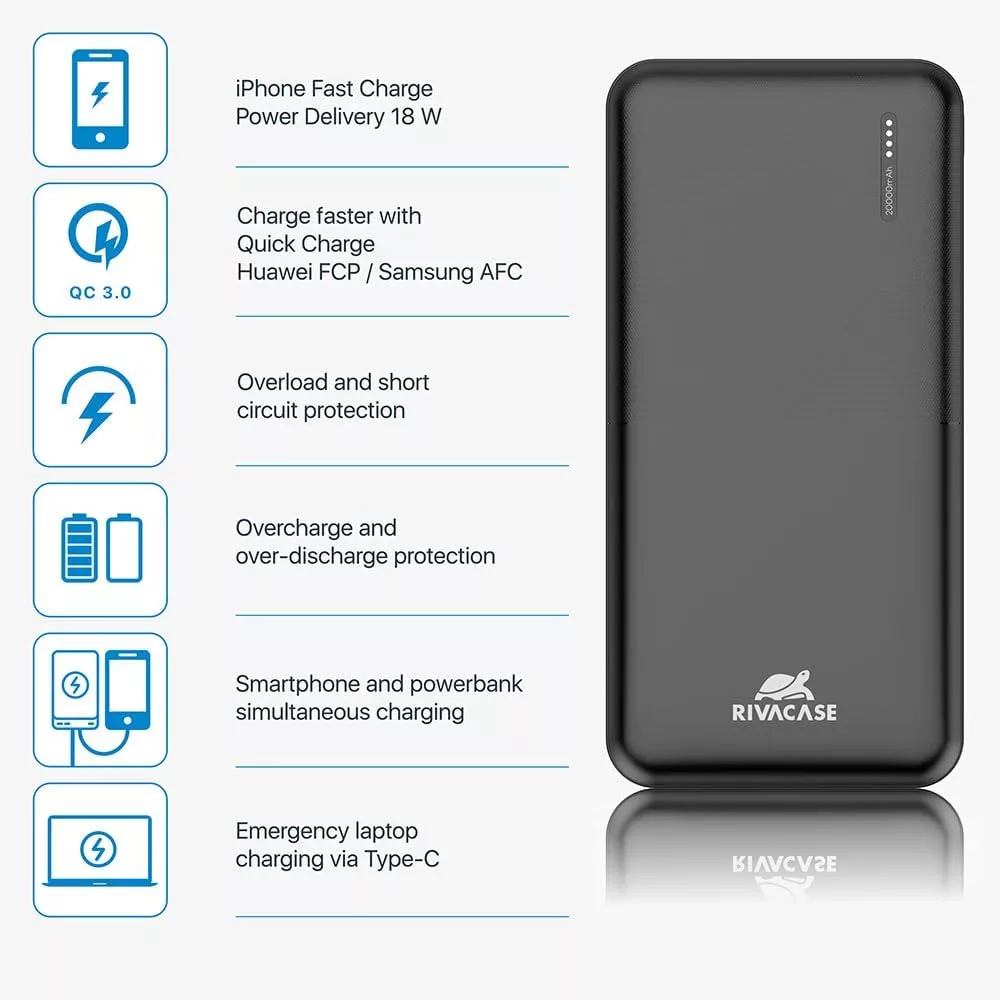 پاوربانک ریوا کیس مدل 2571 ظرفیت 20000 میلی آمپر ساعت