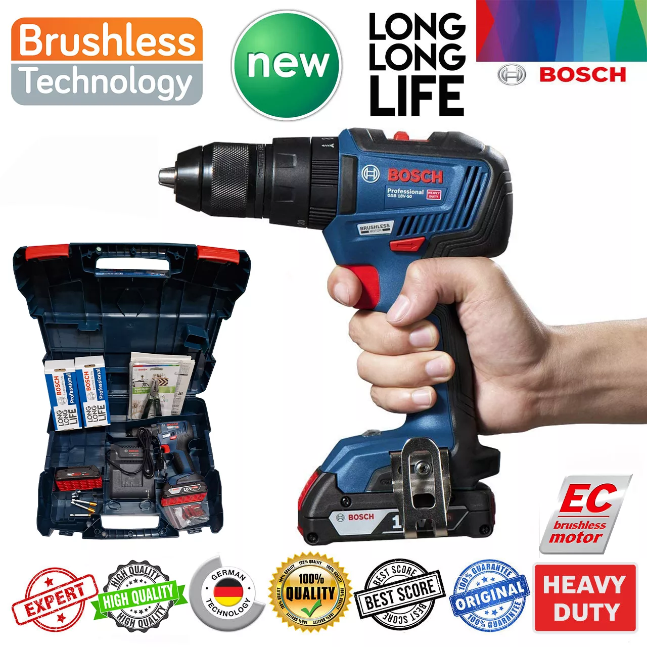 دریل پیچ گوشتی ضربه ای بوش مدل بدون ذغال کد GSB18V-50