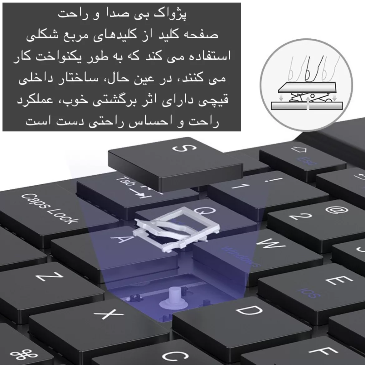 کیبورد و ماوس بی سیم مدل KIT، سوییچ ممبران، Tenkeyless