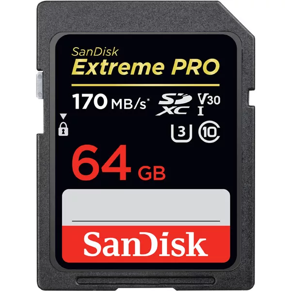 کارت حافظه SDXC سن دیسک مدل Extreme Pro V30 کلاس 10 استاندارد UHS-I U3 سرعت 170mbps ظرفیت 64 گیگابایت