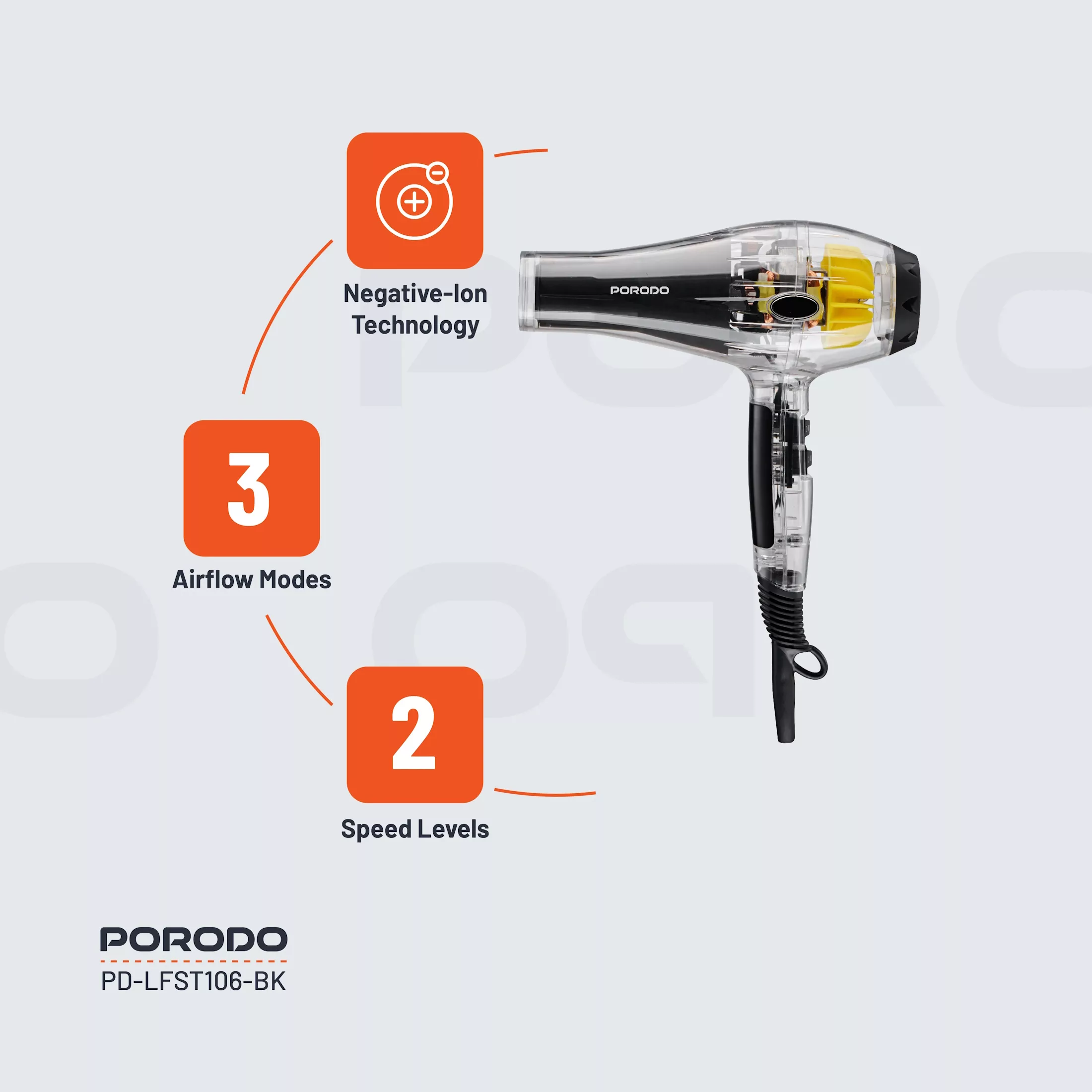 سشوار نیمه حرف ای  2000 وات پرودو مدل LFST106