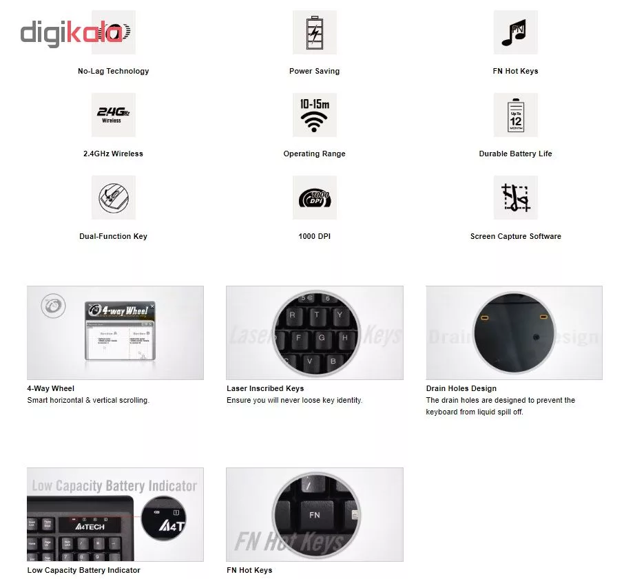 کیبورد و ماوس بی سیم ای فورتک مدل 6100F