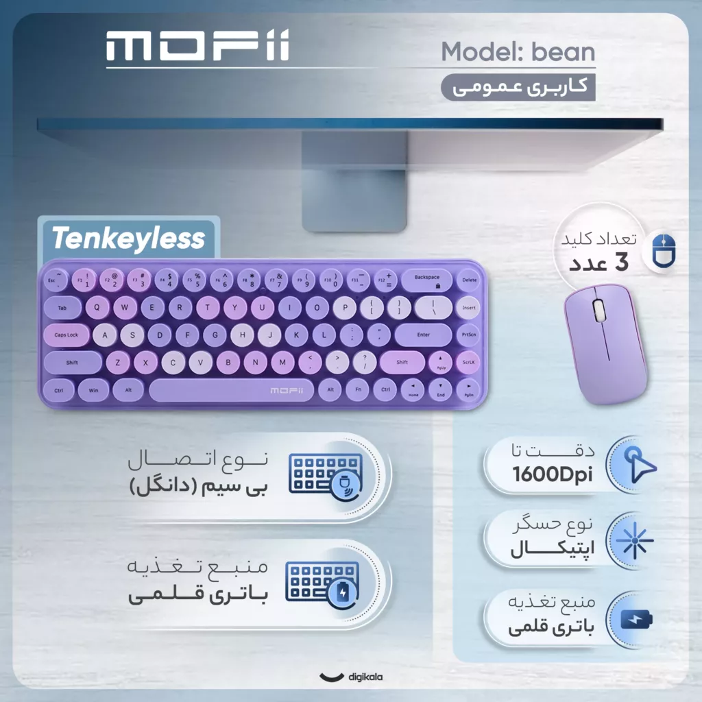 کیبورد و ماوس بی سیم مافی مدل I bean، سوییچ ممبران، Tenkeyless