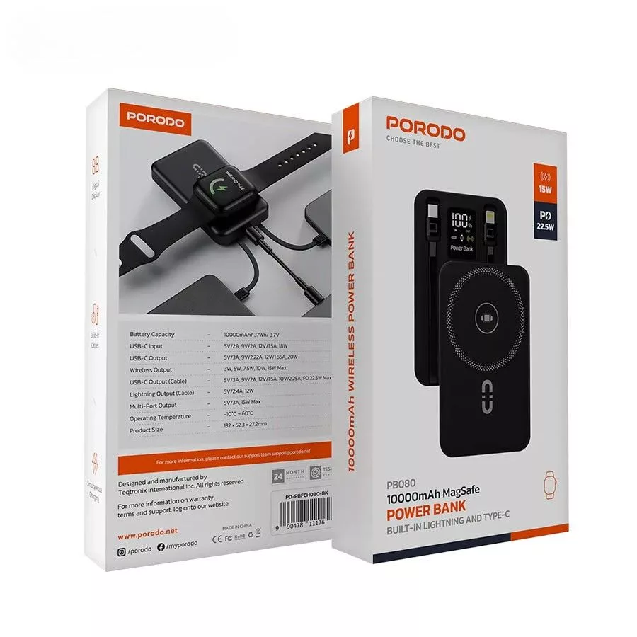 پاوربانک پرودو مدل PD-PBFCH080 ظرفیت10000میلی آمپر ساعت