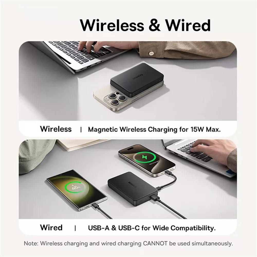 پاوربانک بی‌سیم 22.5 وات بیسوس مدل Airpow Ⅱ Qi2 Magnetic ظرفیت 10000 میلی‌آمپر ساعت