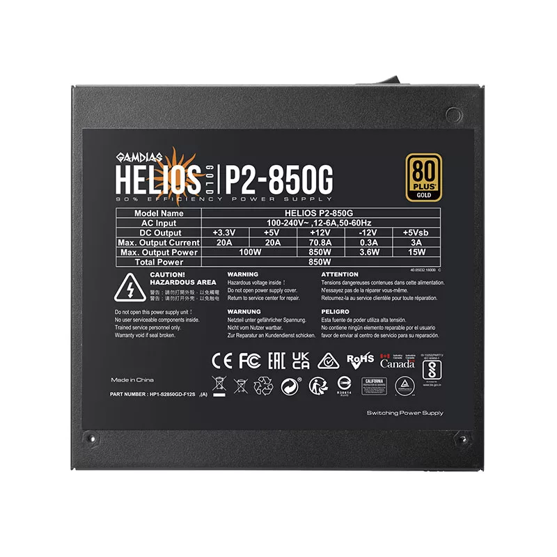 منبع تغذیه کامپیوتر 850W وات گیم دیاس مدل HELIOS P2-850G