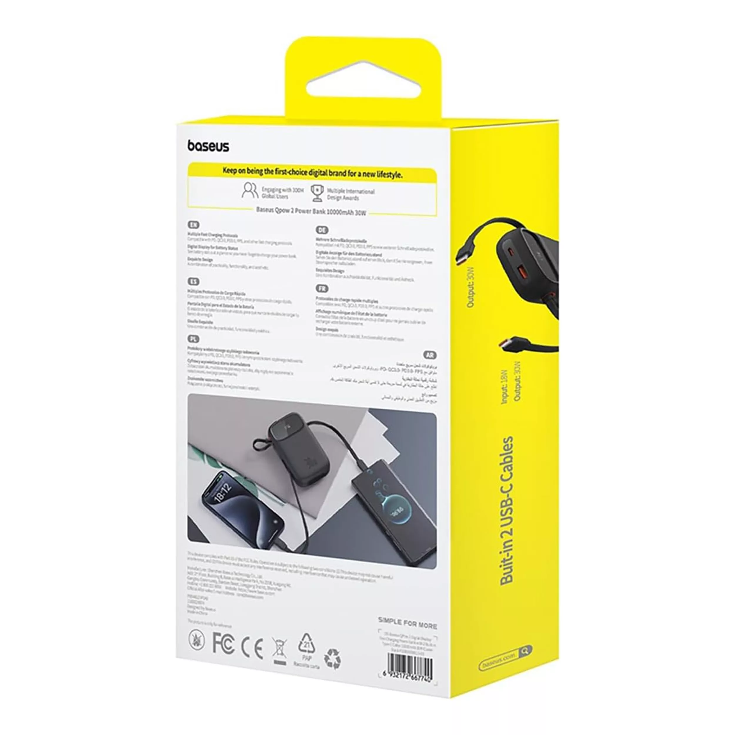 پاوربانک 30 وات بیسوس مدل QPow2 PPQD4-10C ظرفیت 10000 میلی آمپر ساعت