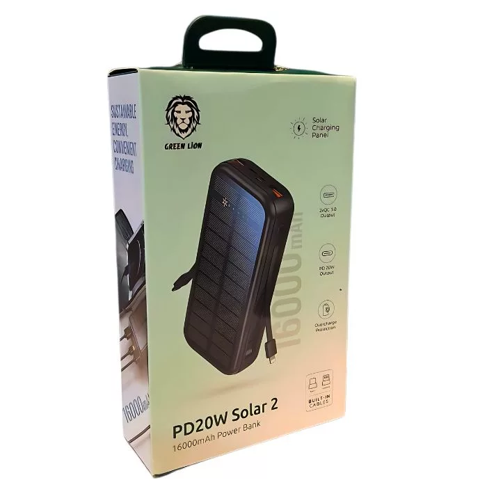 پاوربانک خورشیدی گرین لاین مدل PD20W SOLAR2 ظرفیت 16000 میلی آمپر ساعت