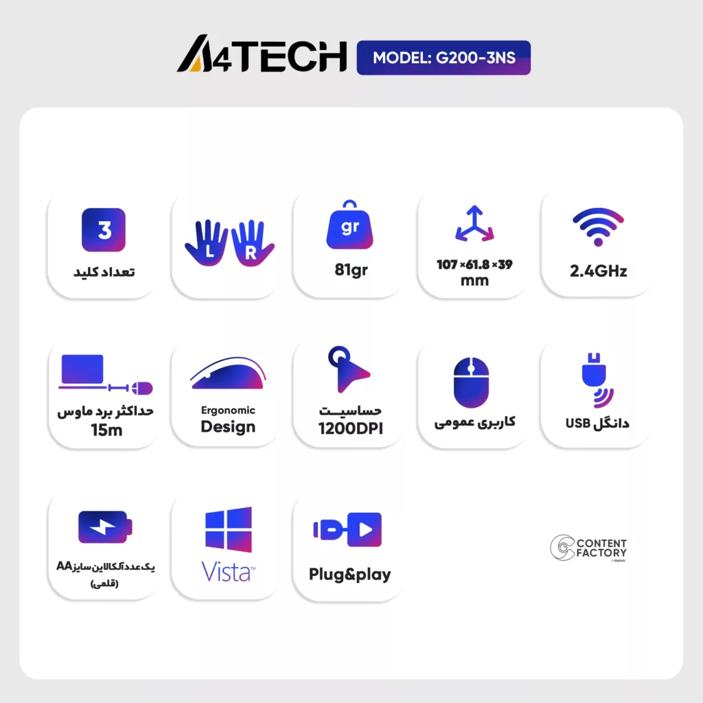 ماوس بی سیم ای فورتک مدل G3-200NS