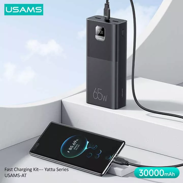 پاوربانک یوسمز مدل USAMS-AT SJ567 ظرفیت 30000 میلی آمپرساعت به همراه کابل تبدیل Usb C