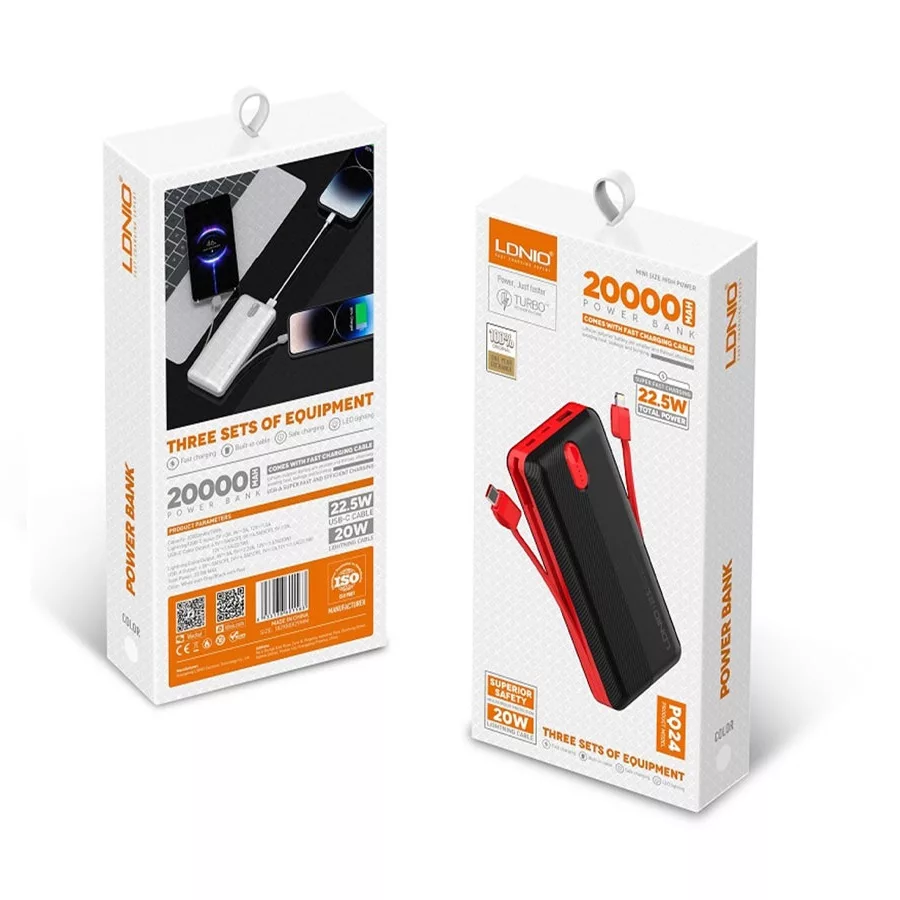 پاوربانک الدینیو مدل PQ24، ظرفیت 20000 میلیآمپر ساعت