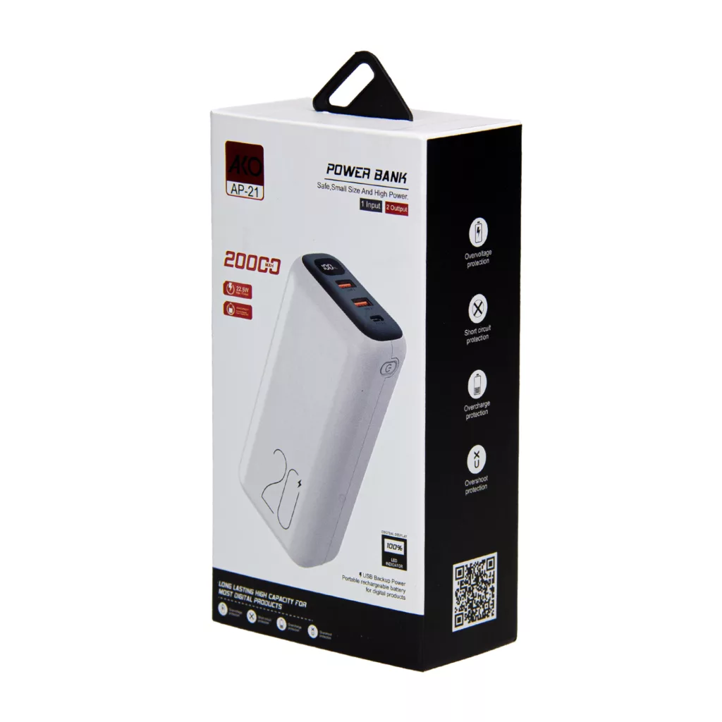پاوربانک آکو مدل AP-21  ظرفیت 20000 میلی آمپر ساعت