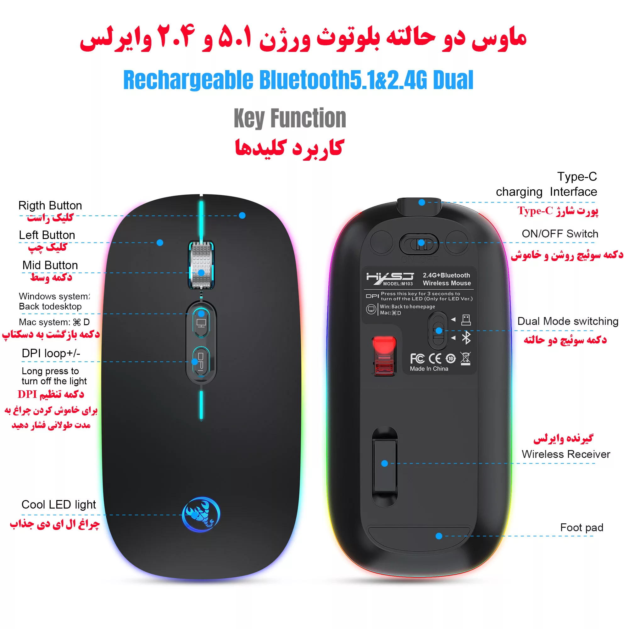 ماوس بی سیم اچ اکس اس جی مدل m103