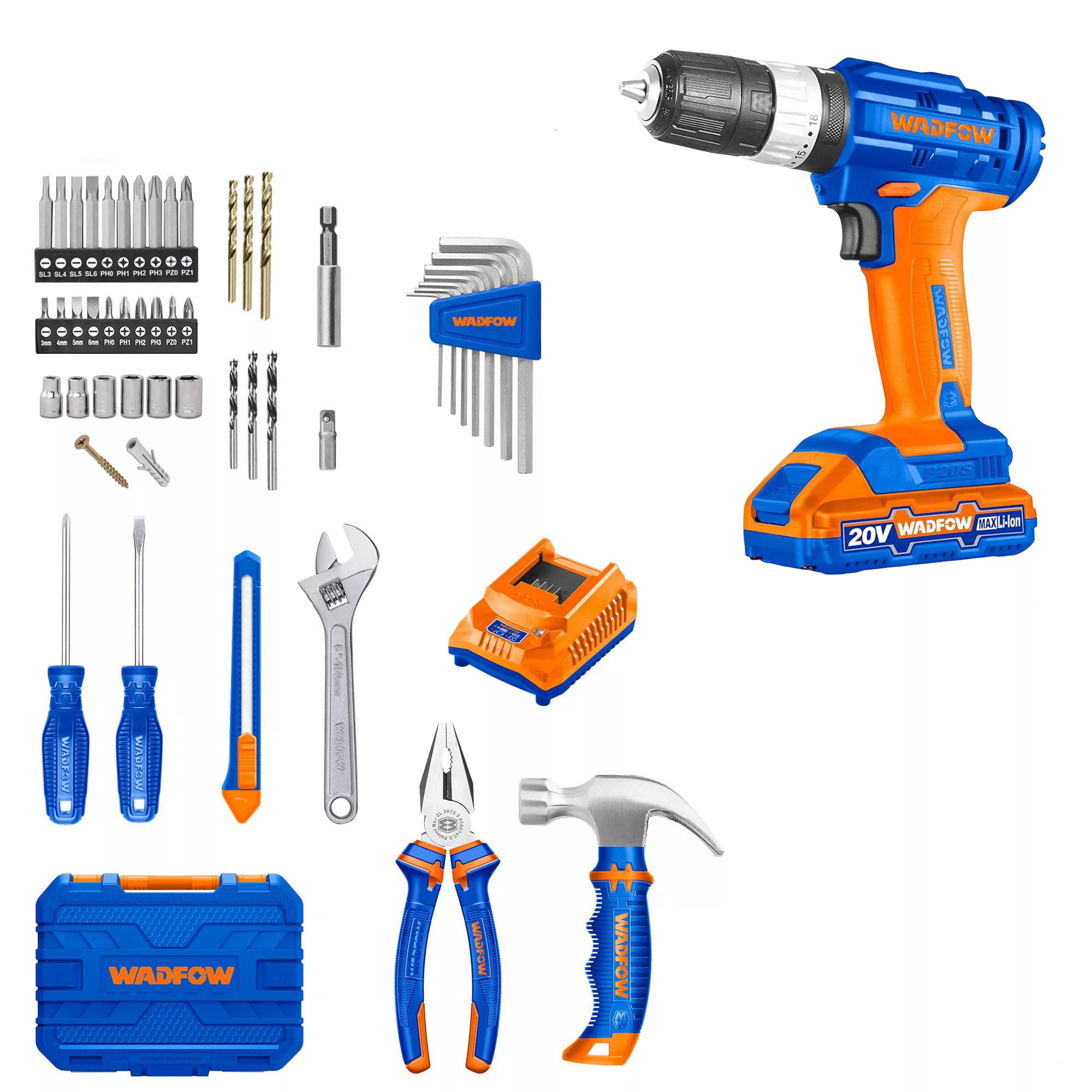 دریل چکشی اتوماتیک 10 میلی متری 20 ولت وادفو مدل WDT1B90مجموعه 91 عددی