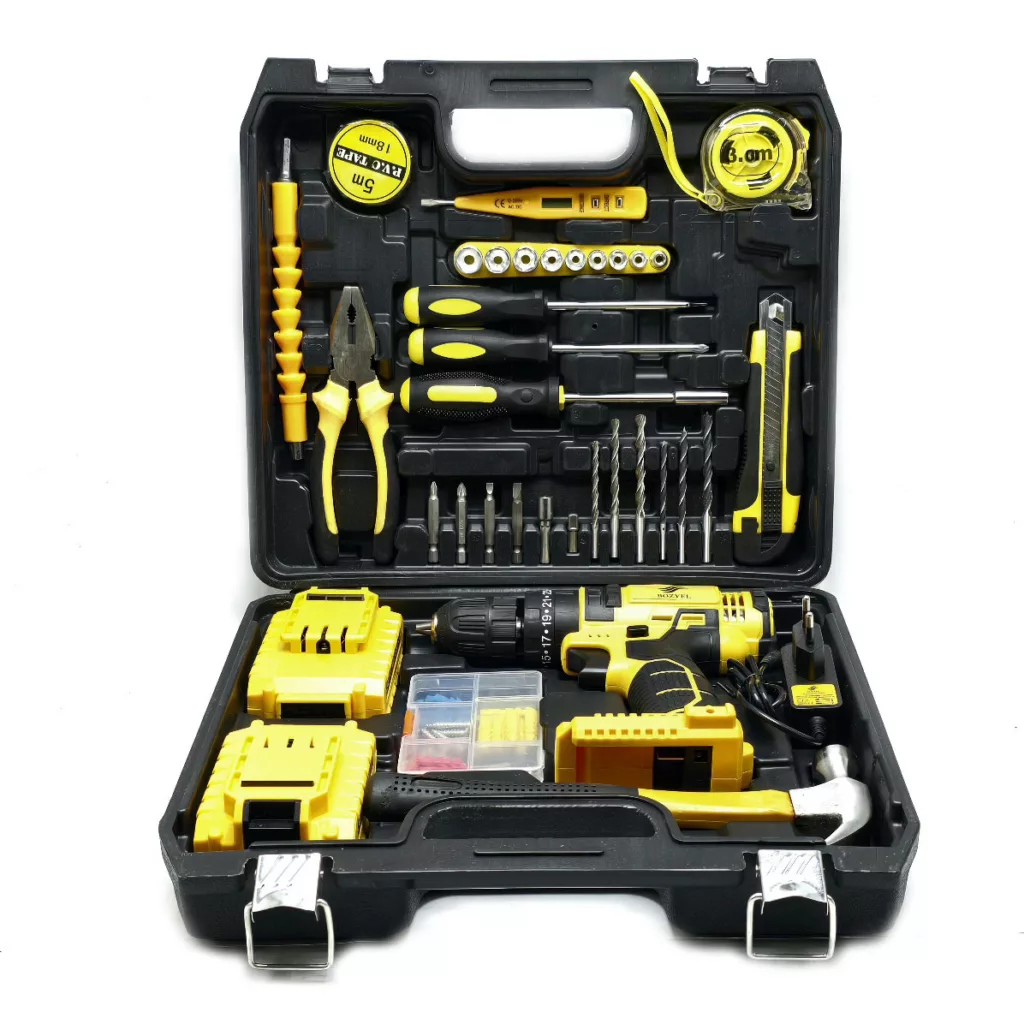 دریل پیچ گوشتی شارژی چکشی بوزیل مدل BOZ-04 مجموعه 95 عددی