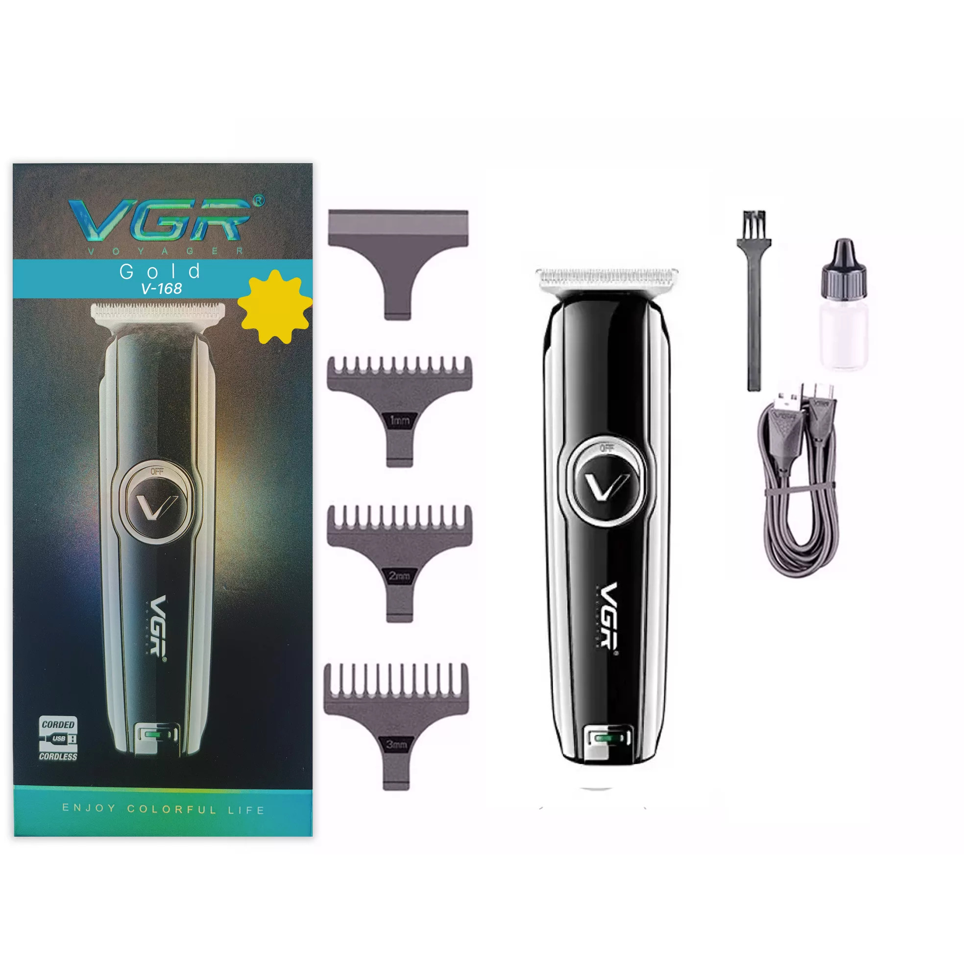 ماشین اصلاح موی سر و صورت شارژی وی جی ار مدل V-168(gold)