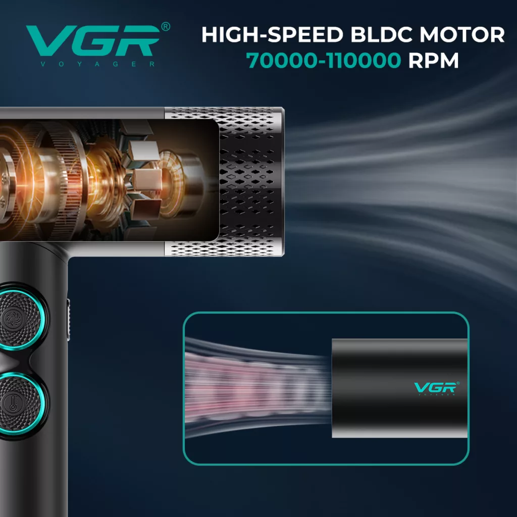 ست سشوار و ماشین اصلاح موی سر و صورت شارژی وی جی آر مدل Stepless pro مجموعه ۴ عددی