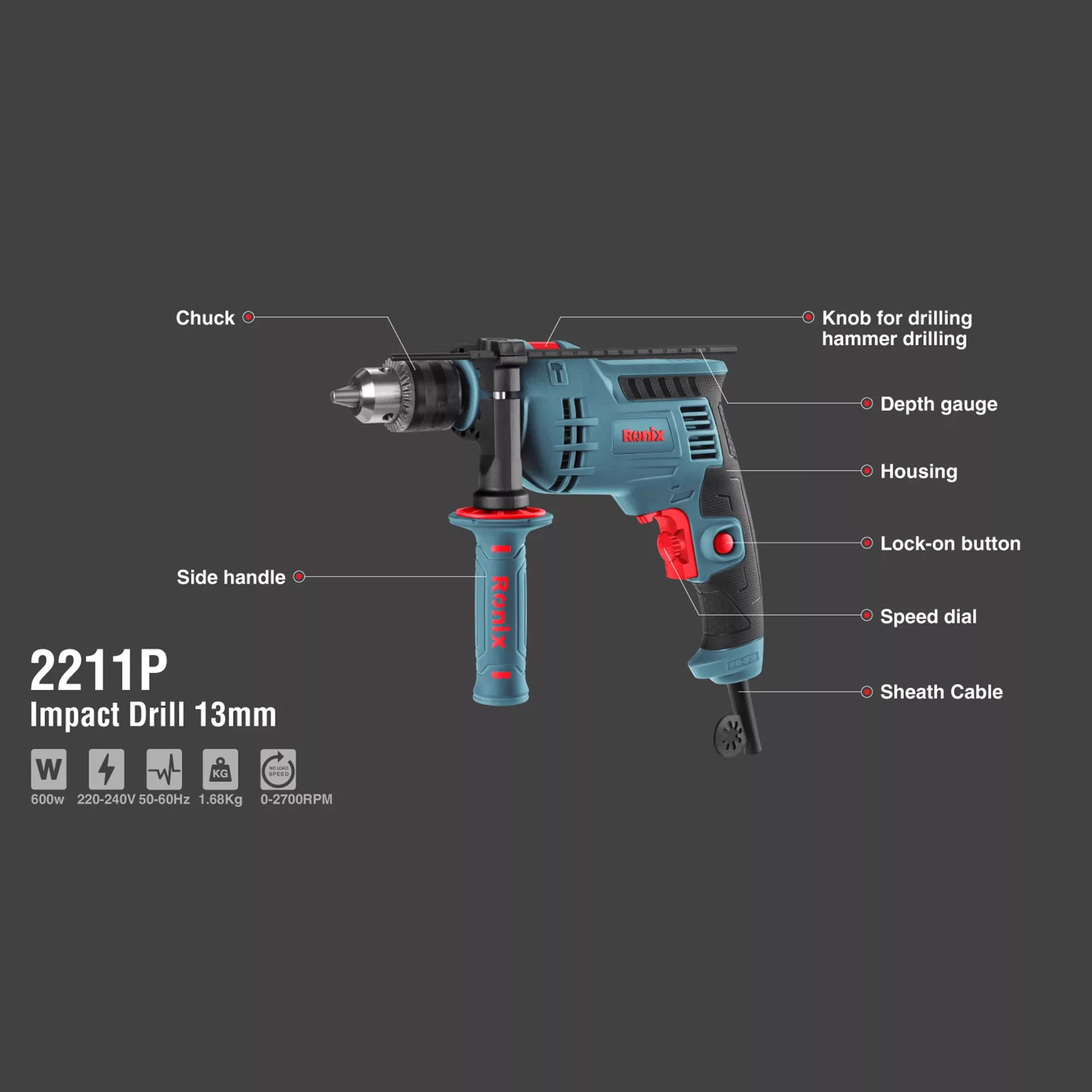 دریل چکشی رونیکس مدل 2211P
