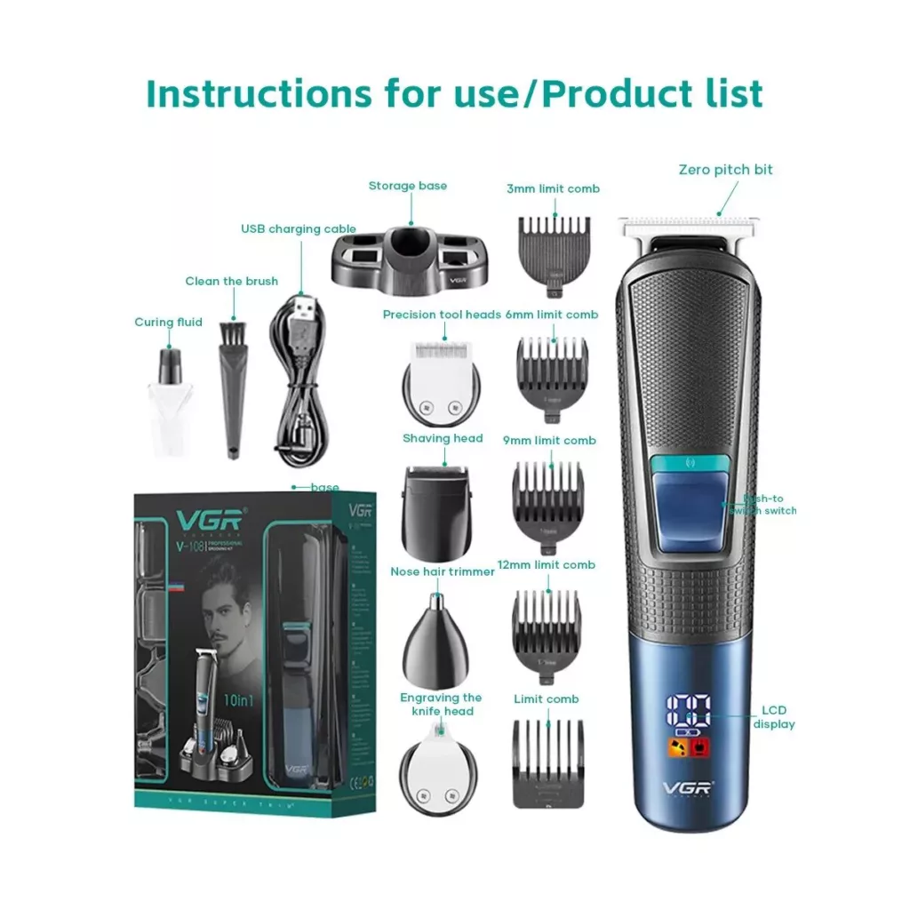 ماشین اصلاح موی سر و صورت وی جی ار مدل V-108