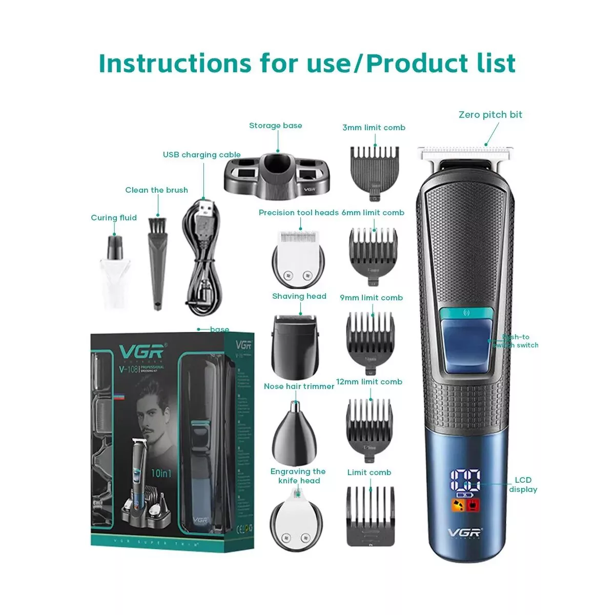 ماشین اصلاح موی سر و صورت وی جی ار مدل V-108