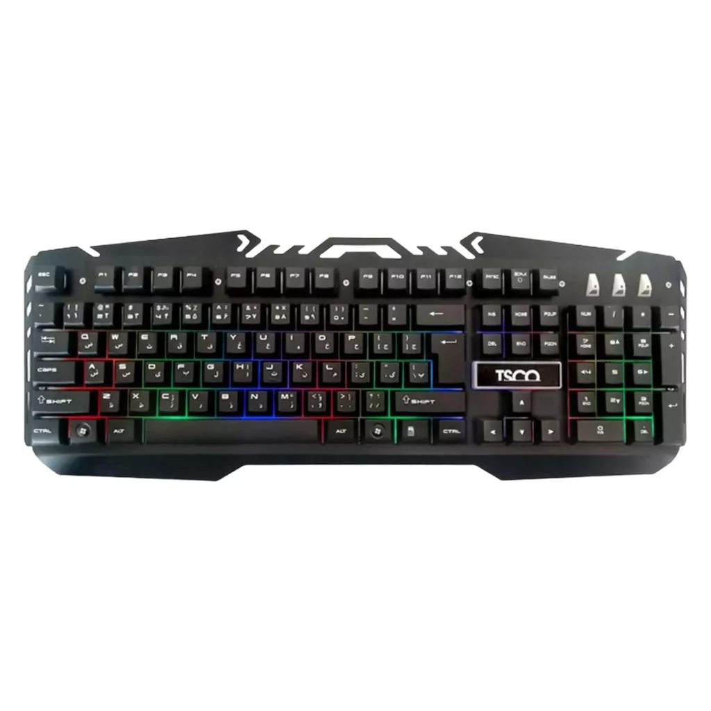 کیبورد گیمینگ تسکو مدل TK 8021L با حروف فارسی، سوییچ ممبران، Full-Size، نورپردازی RGB LED