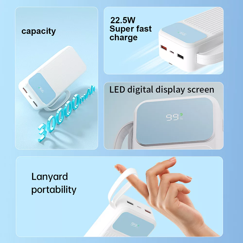 پاوربانک پی زد ایکس مدل V30 Fast Charge 22.5W Cabled ظرفیت 20000 میلی آمپر ساعت