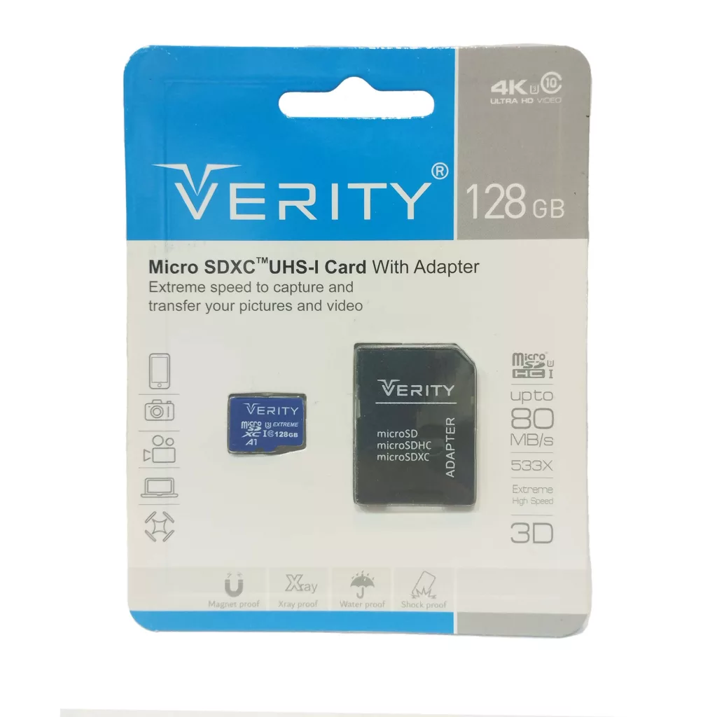کارت حافظه microSDXC وریتی مدل 4K کلاس 10 استاندارد UHS-I U3 سرعت 80MBps ظرفیت 128 گیگابایت به همراه آداپتور SD