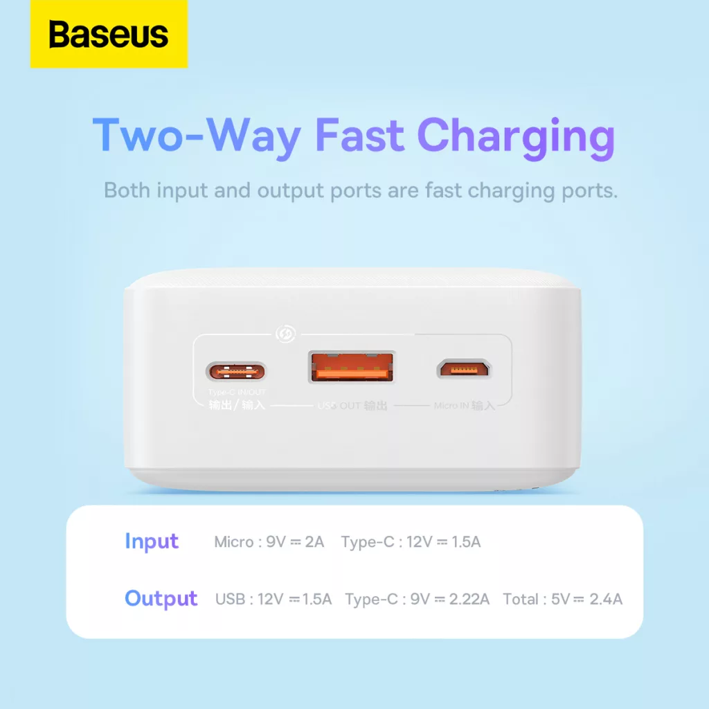 پاوربانک بیسوس مدل Airpow 20W ظرفیت 30000 میلی آمپر ساعت