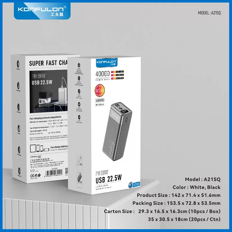 پاوربانک کانفلون مدل A21SQ ظرفیت 40000 میلی آمپر ساعت