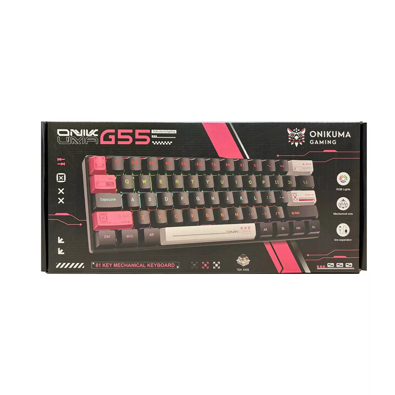 کیبورد گیمینگ اونیکوما مدل G55 RGB، مکانیکال سوییچ قهوهای، Tenkeyless، نورپردازی RGB