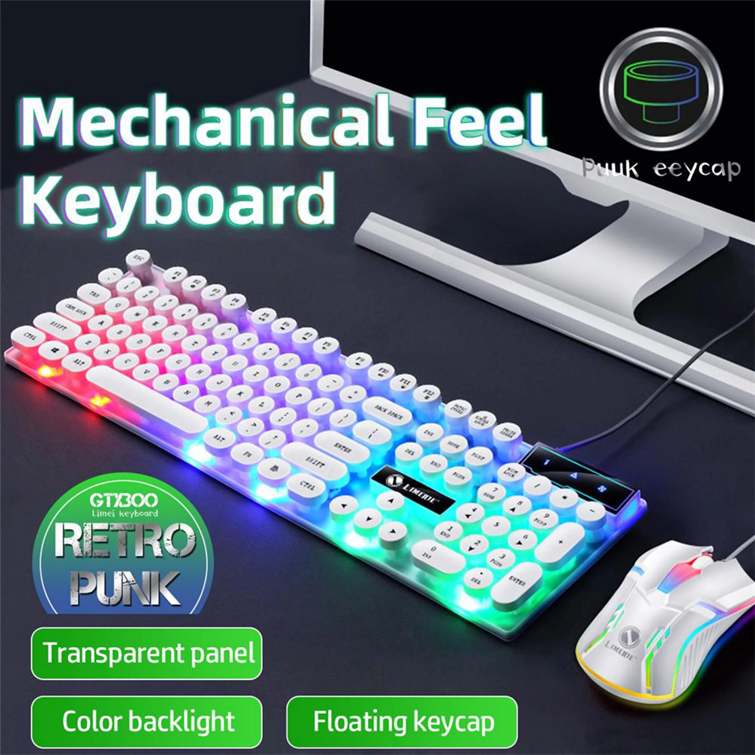 کیبورد و ماوس گیمینگ لایمید مدل GTX300NEW RGB سوئیچ ممبران، Full-Size، نور پردازی LED RGB