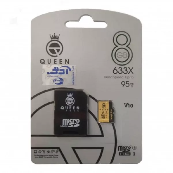 کارت حافظه Micro SD HC کوئین تک مدل A2-V30-633X کلاس 10 استاندارد UHS-l U3 سرعت 95MBps ظرفیت 8 گیگابایت به همراه آداپتور SD