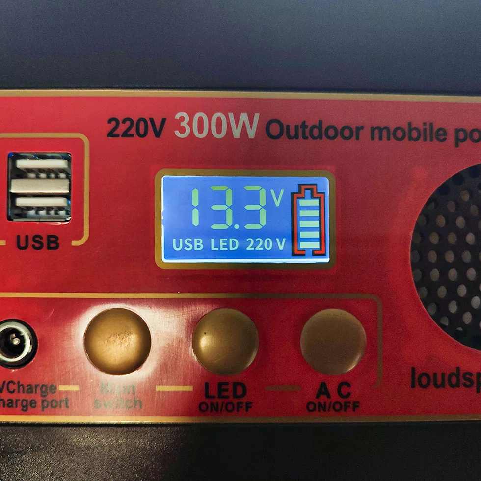 پاوربانک مدل مولتی 300W کمپینگ اسپیکردار 12v-220v ظرفیت 25000 میلی آمپر ساعت