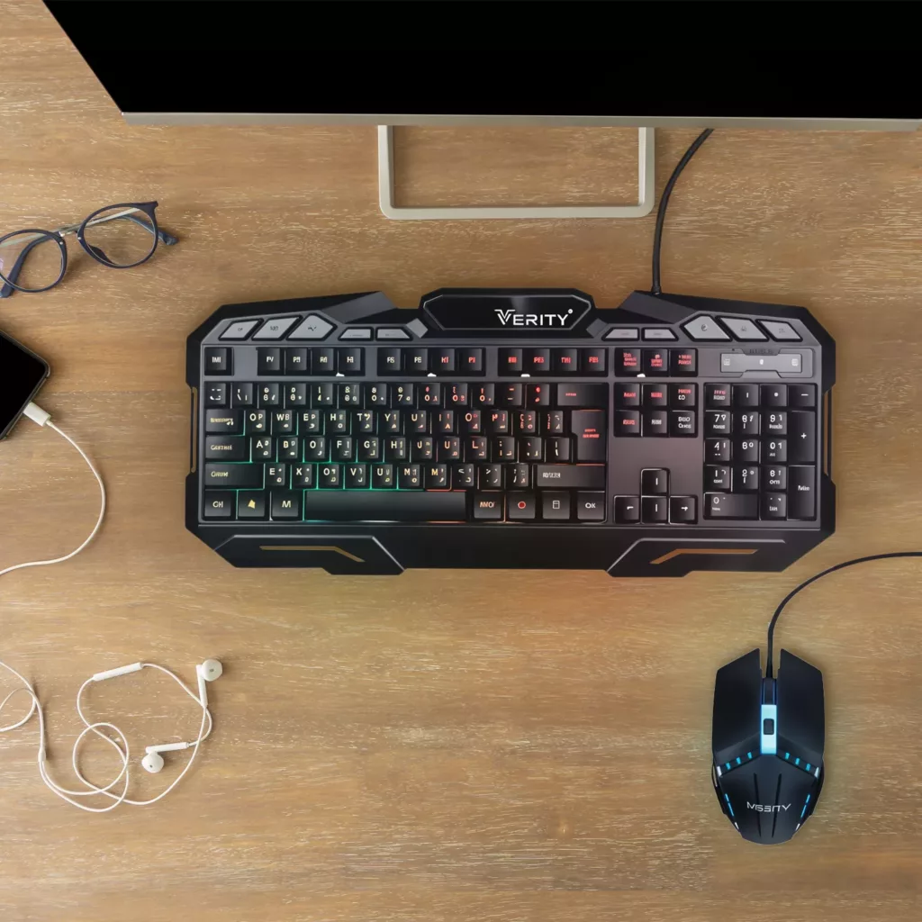 کیبورد و ماوس گیمینگ وریتی مدل V-KB6126GCW، سوییچ ممبران، Full-Size، نورپردازی LED RGB