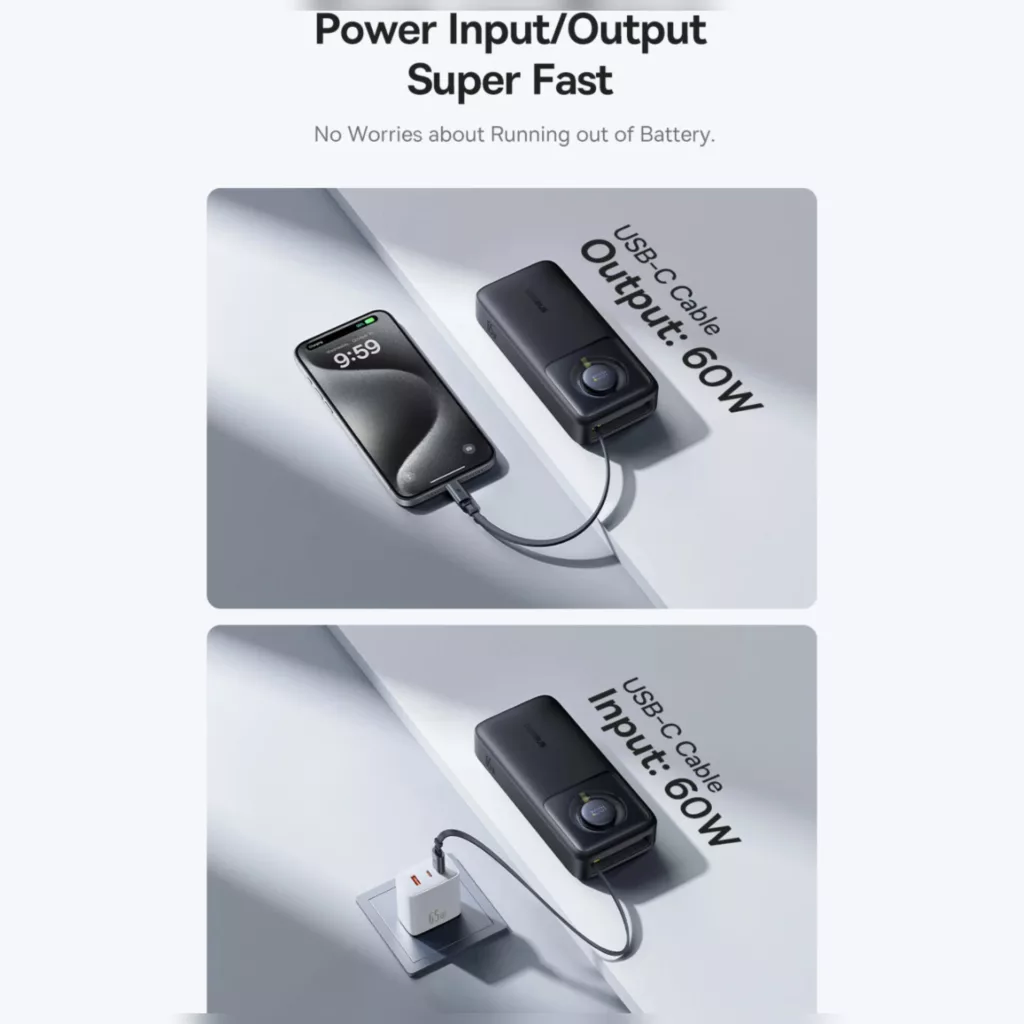 پاوربانک بیسوس مدل NOMOS 65W ظرفیت 20000 میلی آمپر ساعت