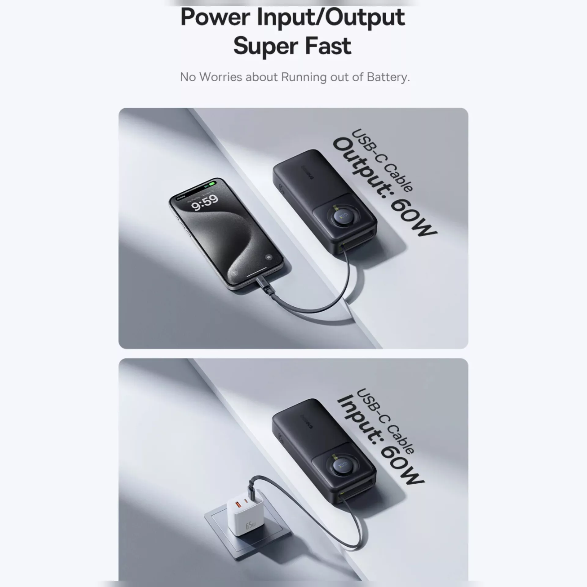 پاوربانک بیسوس مدل NOMOS 65W ظرفیت 20000 میلی آمپر ساعت